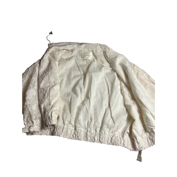 Anthropologie Cropped Lace Bomber Jacket Cream Embroidered Textured Small - Picture 10 of 13